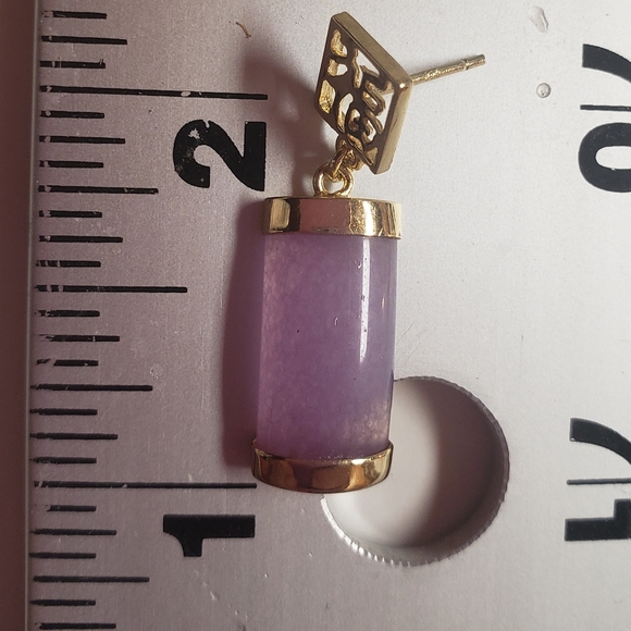 Genuine Jade Purple Good Luck Earrings 18k - Picture 3 of 3
